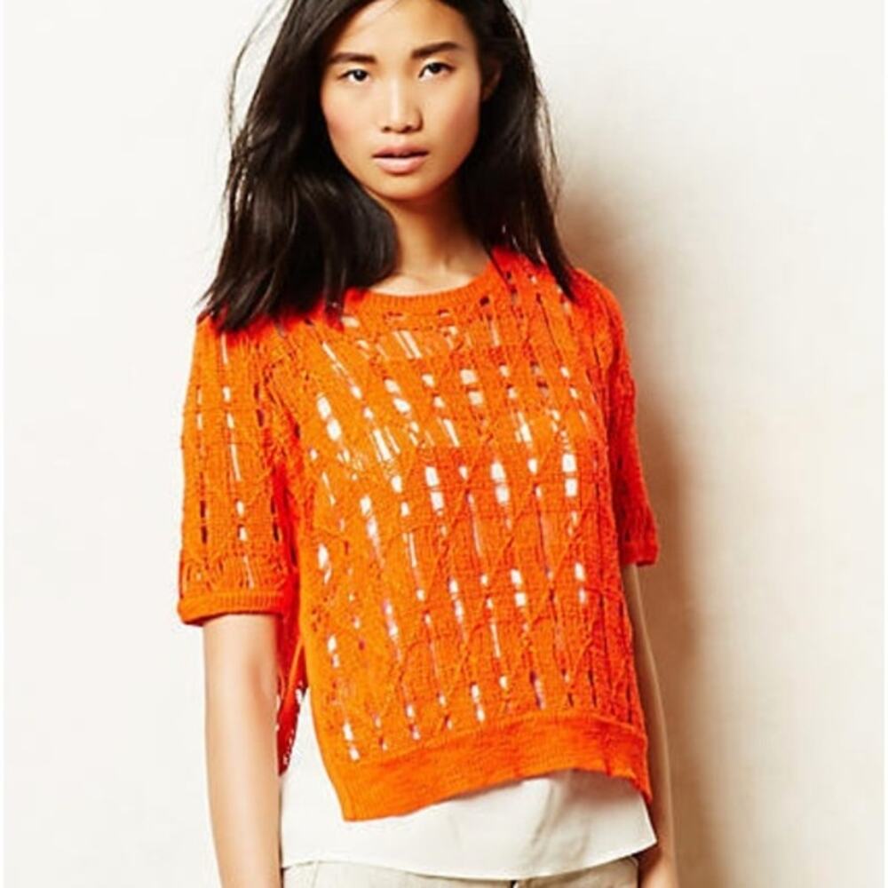 Anthropologie Moth Side Slice Midi Sweater sz Small Open Knit Crochet Pullover